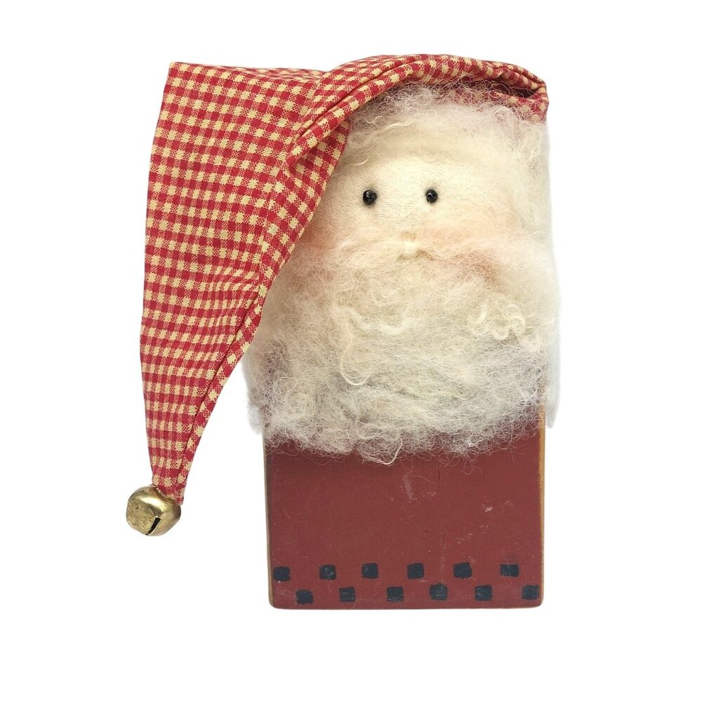 Wood Block Shelf Sitter SANTA Doll, Unique Artisan Hand Crafted Holiday Decor